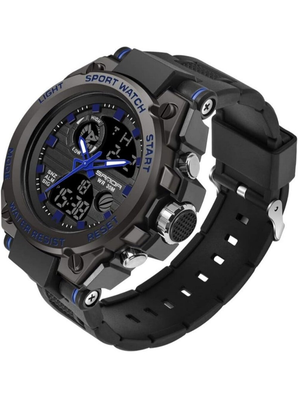 Men's Black Blue Analog Quartz Sports Outdoor Waterproof Military Digital Watch